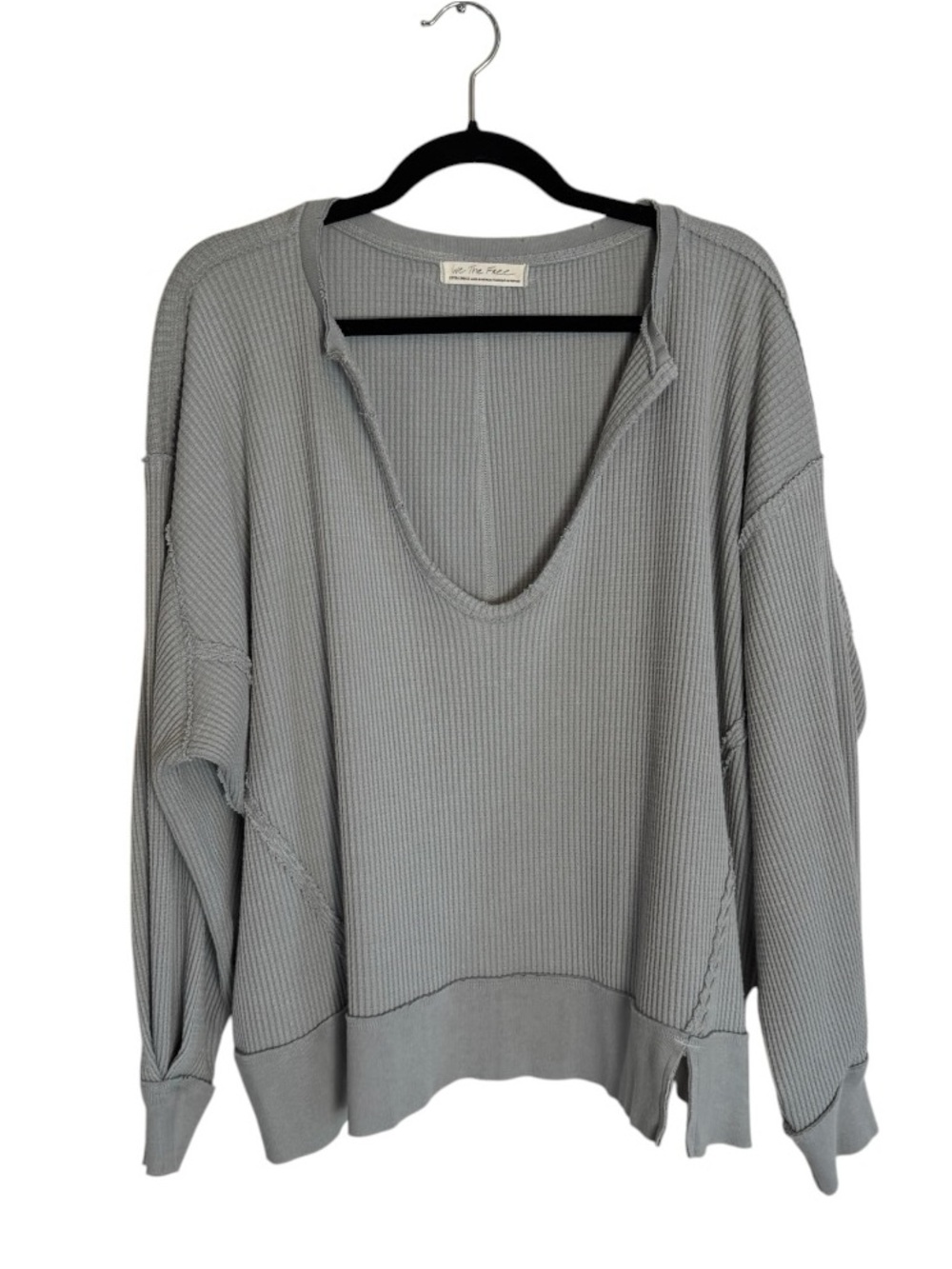 Like New We The Free Blue Grey Waffle Knit Sweatshirt Size XS